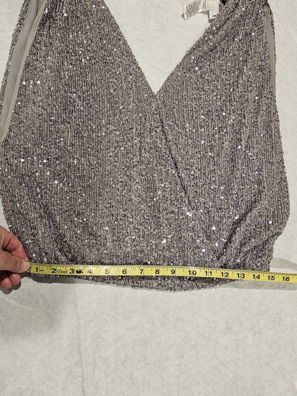 Silver Sequin V-Neck Women's Top - Picture 5 of 7